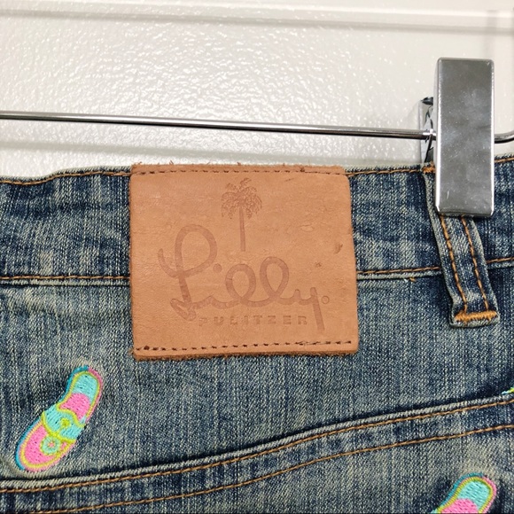 Lilly Pulitzer Embroidered Flip Flop Denim Skirt 4 - Picture 6 of 7